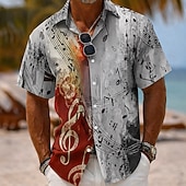 economico Musica e Chitarre-Per uomo Colorato Note Musicali Camicia Camicia con Bottoni Manica Corta Vintage Retrò Quotidiano Festival Musicale Primavera Autunno Collo ripiegato Stampa 3D camicie con colletto Blu Rosa Viola