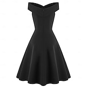 ieftine Rochii-1950 Retro / vintage Miezul zilei Rochii Rochie leagăn Rochie Flare Fără mâneci De pe umăr Culoare solidă Mulată Costume de fancy Pentru femei Mascaradă Petrecere cu cocktail Petrecere ceai Adulți