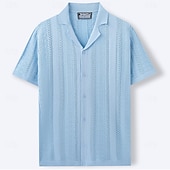 cheap Men's Smart Casual Shirts-Men's Shirt Casual Shirt Button Up Shirt Jacquard Shirt Blue Green Apricot Short Sleeve Plain Cuban Collar Casual Daily Buttons Clothing Apparel Viscose Elegant Fashion Casual