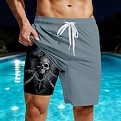 abordables Retro Vintage &amp; Ética-Hombre Cráneos Impresión de cadenas Cruz Pantalones cortos forrados Bañador 2 en 1 Trajes de baño, bañadores cortos Media cintura Estilo gótico oscuro Casual vacaciones en la playa Bolsillos