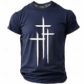  Crosses Faith Bible Christian Three Crosses Men's Minimalist Religious Graphic T Shirt Crew Neck Short Sleeve Inspirational Gift for Him Church Worship Wear Designer Clothing Apparel