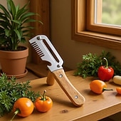 abordables Utensilios de cocina y gadgets-Pelador de verduras con mango de madera y abridor de botellas, pelador de verduras multifuncional para la cocina, utensilio de cocina para pelar frutas, calabazas, patatas, zanahorias y otras