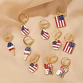  Conjunto de 5 pares de brincos criativos listrados em vermelho, branco e azul para o Dia da Independência dos Estados Unidos, brincos personalizados com a bandeira americana.