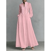  Pentru femei Rochie Maxi Rochii Tip Cămașă Rochie albă Rochie de absolvire Elegant Modă Modern În aer liber Vacanță Ieșire Fit regulat Simplu Manșon Lung Gât Înalt Albastru piscină Negru Alb Roz