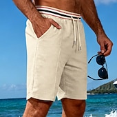 cheap Casual Shorts-Men's Waffle Shorts Shorts Summer Shorts Beach Shorts Casual Shorts Drawstring Pocket Elastic Waist Striped Comfort Breathable Knee Length Outdoor Beach Vacation Vacation Fashion Black White