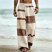 abordables Pantalons décontractés imprimés pour hommes-Homme Géométrique Tribal Ethnique Pantalons Pantalon décontracté Pantalons Amples Taille Moyenne Boho Vintage Rétro Maison Extérieur Vacances Taille élastique avec cordon de serrage Pantalon en lin