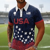 abordables Festival-Coupe du monde de football 2026 Homme Drapeau Américain Football Polo Manche Courte Polos Chemises à Col Occasionnel Athleisure Impression 3D Boutons Printemps &amp; Été Bleu