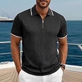 economico Polo Classico da Uomo-Per uomo Polo con zip Testurizzato Casuale Ferie Bavero Zip a un quarto Manica Corta Moda Essenziale Semplice Jacquard Zip a un quarto Primavera &amp; Estate Estate Primavera Vestibilità regolare Blu