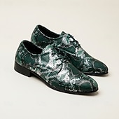 halpa Derby Shoes-Men's Green Snakeskin Print Oxford Shoes Lace-Up Fashion Dress Shoes Elegant Formal Footwear for Weddings, Banquets, Parties, Prom, Nightclub and Bold Statement Style