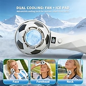 cheap Handheld Fans-Soccer Handheld Fan, Portable Personal Mini Fan with LED Digital Display, USB-C Rechargeable Small Football Fan with Desk Base for Kids, Sports Fans, Travel, Office, Outdoor