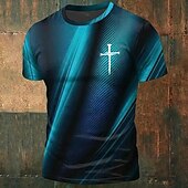  Camiseta moderna para hombre con estampado gráfico de cruz, degradado rojo y negro, cuello redondo, manga corta, regalo de fe cristiana para él, ropa de diseñador.