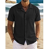 economico Vacanza-Per uomo Camicia Camicia di lino Camicia Estiva Camicia da Spiaggia Camicia con Bottoni Semplice Vacanza Ferie Nero Bianco Blu marino Azzurro cielo Manica Corta Collo a Lancia Estate Primavera