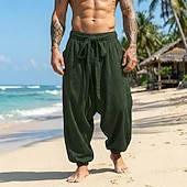 preiswerte Urlaub-Herren Leinenhosen Sommerhose Baggy-Hosen Strandhose Kordelzug Elastischer Bund Einfach Komfort Atmungsaktiv Volle Länge Täglich Outdoor Strand Urlaub Böhmische Gelb Wein Unelastisch