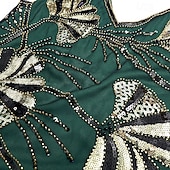 voordelige Outfits-Roaring jaren '20 Jaren 1920 Retro vintage Tot de knie Flapper jurk Handschoenen Ketting Mouwloos The Great Gatsby Charleston Pailletten V-hals Kostuum Dames Halloween Carnaval Feesten &amp; Uitgaan