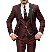  Abito da smoking da uomo bordeaux a 3 pezzi, vestibilità slim – completo per matrimonio, ballo di fine anno, cena di gala, blazer con revers a scialle e pantaloni, disponibile in nero, blu e verde.