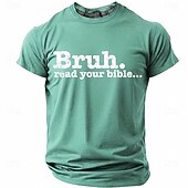  Bruh Read Your Bible Funny Christian Men's Sarcastic Religious Meme T Shirt Graphic Crew Neck Short Sleeve Church Youth Group Gift for Son Designer Clothing Apparel