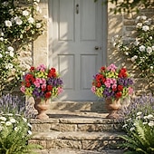voordelige Kunstbloemen-5 bossen luxe kunstgeraniums, kleurechte UV-beschermde kunstbloemen met groen, onderhoudsarme sierplanten voor thuis, terras, veranda, vensterbank, hangmand, bruiloft