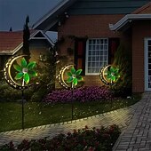 preiswerte Bodenlichter-Solarbetriebener Mond-Windspinner aus Metall, Gartenstecker, Außendekoration, Windräder, wasserdicht, Landschafts- und Wegbeleuchtung, 1 Stück