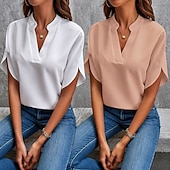 cheap Plain Blouses-Multi Packs 2pcs Women's V Neck Short Sleeves Yellow+Blue Blouse Jeans Sexy Plain Solid / Plain Color Casual Daily Spandex Summer