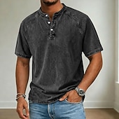 billige Uformell Henley T-skjorte-Herre T skjorte Deminskjorte 100% bomullssyre-vaskeskjorte Kortermet Høy krage Henley Vår sommer Sommer Vår عادي Årgang Gatemote Fritid Vasket Raglan Ermer Avslappet Hjem Gate Lyseblå Svart Rosa Topp