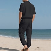 cheap Cotton Linen Shirt-Men's Linen Shirt 2 Piece Shirt Set And Cargo Pants Linen Pants Trousers Set Plain Casual Daily Outdoor Turndown Short Sleeves Summer Fashion Casual Comfortable Clothing Apparel