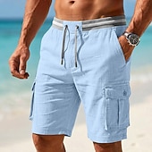 economico Vacanza-Per uomo Pantaloncini cargo Shorts di Lino Pantaloncini Estivi Shorts da Spiaggia Coulisse Elastico in vita Tasca di carico Blocco di colori Tinta unita Comodità Traspirante Lunghezza al ginocchio