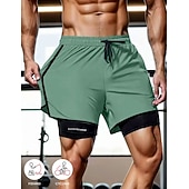 cheap Casual Shorts-Men's Shorts Casual Shorts Athletic Short Pocket Elastic Waist 2 in 1 Plain Solid Quick Dry Breathable Short Daily Outdoor Gym Sports Sport Blue Black Micro-elastic