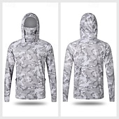 baratos Tops-Homens Camisa de Trilha Camisa de pesca Camisa com proteção UV Manga Longa Com Capuz Blusas Ao ar livre Proteção Solar UV Respirável Verão Primavera Terileno Preto Branco Vermelho Pesca Alpinismo