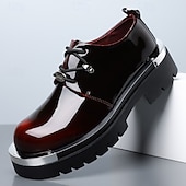 economico Scarpe Derby-Scarpe eleganti da uomo in pelle verniciata bordeaux con plateau, allacciatura e suola spessa, calzature formali ideali per feste, discoteche, spettacoli teatrali, eventi di moda e per uno stile audace e di tendenza.