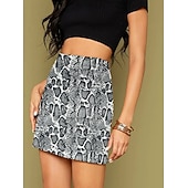 abordables Graphic Skirts-Women's Faux Suede Skirt Fashion Casual Mini High Waist Skirts Leopard Print Split Ends Stretchy Daily Street Leopard Black Yellow Light Brown Spring