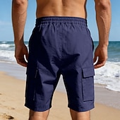cheap Holiday-Men's Cotton Linen Shorts Shorts Summer Shorts Beach Shorts Drawstring Pocket Elastic Waist Plain Comfort Breathable Knee Length Outdoor Beach Vacation Vacation Fashion Black White Inelastic