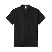 お買い得  休暇-男性用 シャツ サマーシャツ ビーチシャツ コットンリネンシャツ 純色 カジュアル アウトドア ブラック ホワイト ネイビーブルー カーキ色 半袖 スタンド 夏 春 衣類 ポケット