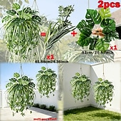 levne Event &amp; Party Supplies-Sada 2 ks = pavoučí rostlina + monstera, umělé závěsné rostliny v severském stylu, UV odolná venkovní zeleň pro domov, obývací pokoj, dekoraci na balkon, vhodné na Valentýna, Velikonoce atd.