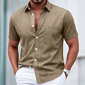 Недорогие Camisas casuais inteligentes masculinas-SoftFade™ Men's Shirt Casual Shirt Faded Shirt Garment Dyed Black White Pink Burgundy Navy Blue Short Sleeve Plain Shirt Collar Casual Daily Front Pocket Clothing Apparel Cotton