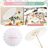 voordelige Paraplu's-Set van 3 witte papieren paraplu's van 60 cm (23,62 inch), klassieke stijl met houten handvat, handmatig te openen, UV-bescherming, ideaal voor bruiloften, fotografie, cosplay en feesten.