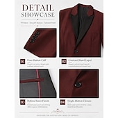  Abito da smoking da uomo bordeaux a 3 pezzi, vestibilità slim – completo per matrimonio, ballo di fine anno, cena di gala, blazer con revers a scialle e pantaloni, disponibile in nero, blu e verde.