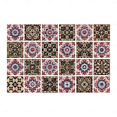 cheap Tile stickers-24PCS Peel and Stick Tile Stickers, Moroccan Pattern PVC Wall Decals, Self-Adhesive Removable Wallpaper for Renters, for Bedroom Bathroom Cabinet, Easy Installation