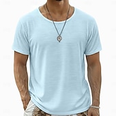 ieftine Tricouri din bumbac și in-Bărbați Tee Top Tricou din in Manșon scurt În V Vară Culoare solidă Simplu Modă Designer De Bază De Bază Moale Casual Vacanță Stradă Albastru Deschis Alb Negru Top tricou pentru bărbați