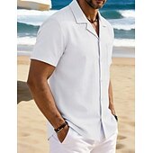economico Vacanza-Per uomo Camicia Camicia di lino Camicia Estiva Camicia da Spiaggia Camicia con Bottoni Semplice Vacanza Ferie Nero Bianco Blu marino Azzurro cielo Manica Corta Collo a Lancia Estate Primavera