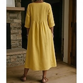 ieftine Rochii-Pentru femei Rochii Midi In din bumbac artificial Rochie de Vară Rochie A line Rochie de vară Vacanță Petrecere De Bază Zilnic Birou Plajă Potrivire Largă Simplu Manșon Jumate În V Albastru Deschis