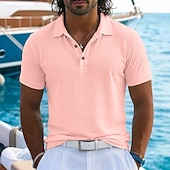  Муж. Льняная рубашка Рубашки поло Повседневные Отпуск Классика С короткими рукавами Отпуск Мода Полотняное плетение Текстура Пуговицы Лето Весна Стандартный