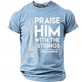  T-shirt pour hommes Bible Louez-le avec les Cordes Guitare Électrique Psaume 150 4 Musicien Chrétien Leader de Louange T-shirt Graphique Décontracté À Manches Courtes Vêtements de Groupe Église