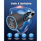 billiga Billaddare-USB-C billaddare snabbladdning, 3-portars (dubbel PD USB-C) &amp;QC 3.0 USB-A) biladapter för iPhone 17 16 15 Pro Max Plus, Samsung Galaxy S26 S25 S24 Ultra Plus, iPad, Pixel, med blå LED-ljusring