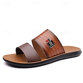 cheap Casual Sandals-Men's Brown Textured Slide Sandals, Open-Toe Comfort Slip-On Sandals, Relaxed Casual Style for Men, Great for Beach Holidays, Resort Wear and Summer Daily Use