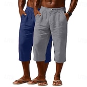 abordables Classique-Homme Shorts Capri Shorts en Lin Short décontracté Avec Poches Taille Élastique Uni Confort Respirant Longueur mollet Quotidien Extérieur Plage Vacances Mode Noir + Bleu Marine Bleu Marine + Gris Non
