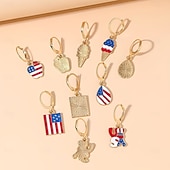  Conjunto de 5 pares de brincos criativos listrados em vermelho, branco e azul para o Dia da Independência dos Estados Unidos, brincos personalizados com a bandeira americana.