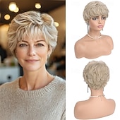 cheap Older Wigs-Blonde Pixie Wigs for Women - Short Natural Layered Haircut Synthetic Heat Resistant Hair Wig for Daily Costume