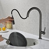 Недорогие Смесители для кухни-Кухонный смеситель с выдвижным распылителем, однорычажный смеситель с высоким изливом для мойки, прочная латунная конструкция, двухфункциональная распылительная головка, простая установка.