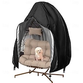 זול כיסויים לרהיטי פטיו-כיסויי כיסא פטיו עם ביצת רוכסן, כיסויי כיסא נדנדה מנצרים עם ביצת קש, כיסוי כיסא חיצוני עמיד למים ועמיד בפני מזג אוויר, כיסוי כיסא תלייה עמיד לרוח, שחור, חבילה אחת