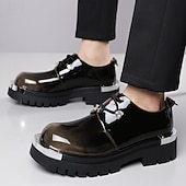 economico Scarpe Derby-Scarpe eleganti da uomo in pelle verniciata bordeaux con plateau, allacciatura e suola spessa, calzature formali ideali per feste, discoteche, spettacoli teatrali, eventi di moda e per uno stile audace e di tendenza.